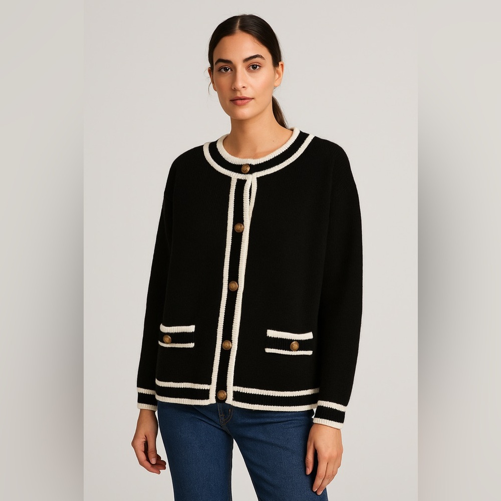 DAZY Black and White Cardigan with Gold Buttons M/L
